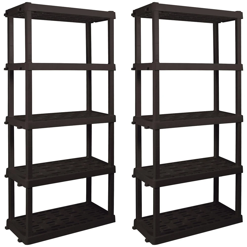 Hyper Tough Plastic Shelves Garage Shelving Unit for Basement and Home Use 5-Tier 74"H x 18'D x 36"W 2-Pack Black-750 Ibs Capacity