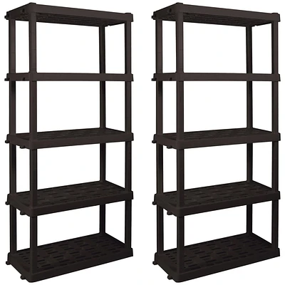 Hyper Tough Plastic Shelves Garage Shelving Unit for Basement and Home Use 5-Tier 74"H x 18'D x 36"W 2-Pack Black-750 Ibs Capacity