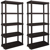 Hyper Tough Plastic Shelves Garage Shelving Unit for Basement and Home Use 5-Tier 74"H x 18'D x 36"W 2-Pack Black-750 Ibs Capacity