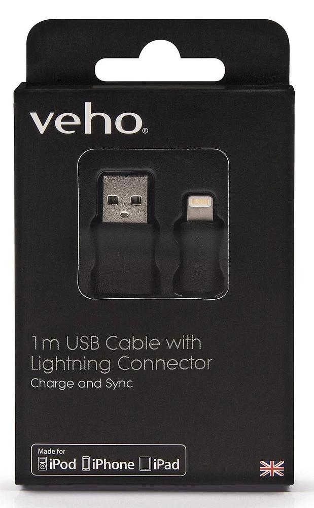 Câble de charge et de synchronisation Pebble ™de Veho certifié MFi Lightning vers USB,  - 3.3pi - Noir