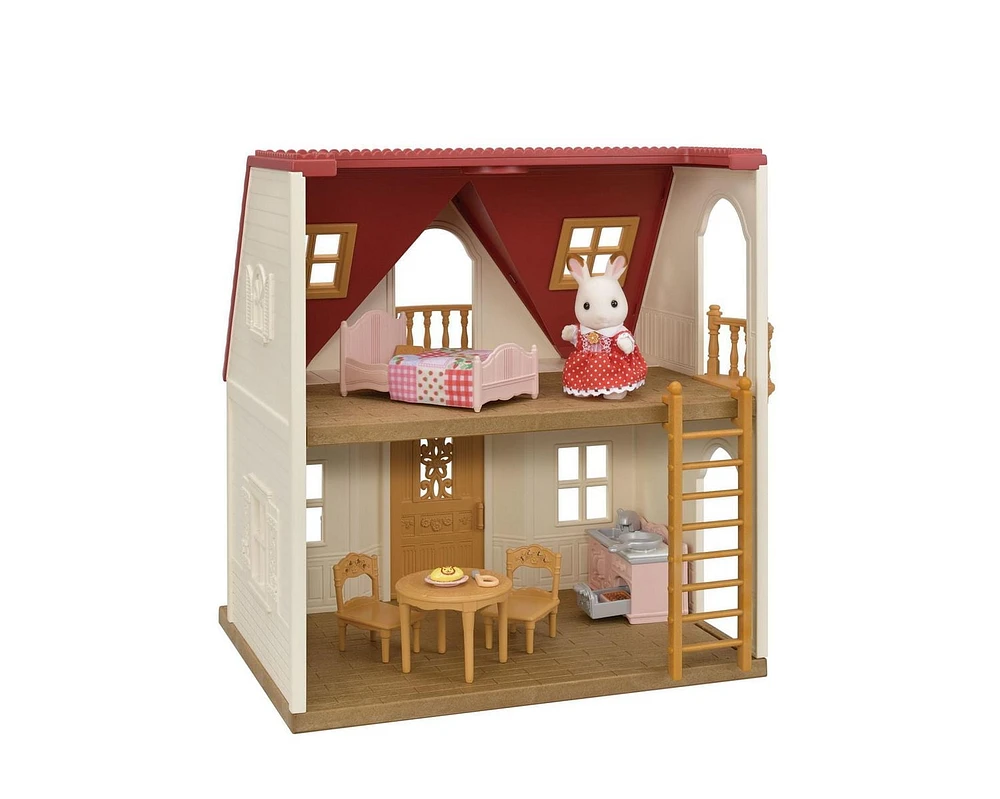 Chalet douillet au toit rouge de Calico Critters, ensemble de jeu pour maison de poupées avec figurines, meubles et accessoires Maison de poupée