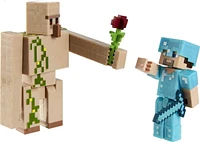 Minecraft  Steve and Iron Golem 3.25-inch Action Figure 2-Packs with 2 Figures and 2 Accessories