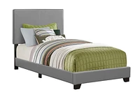 Monarch Specialties Lit, Taille Jumelle, Plate-forme, Chambre À Coucher, Cadre, Rembourré, Pu D'aspect Cuir, Pattes En Bois, Gris, Transitionnel