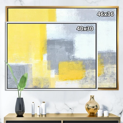 Designart Abstrait bleu gris et jaune XXI ART MURAL À CADRE FLOTTÉ