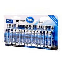 Great Value AAA LRO3/1.5 V Alkaline Batteries, Value Size 30-Pack, 10 year storage life, Long lasting power guarantee