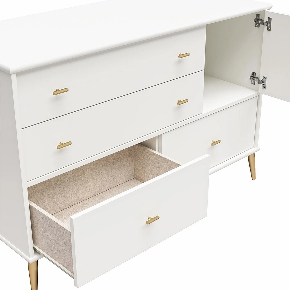 Valentina Asymmetrical 4 Drawer / 1 Door Convertible Dresser, White