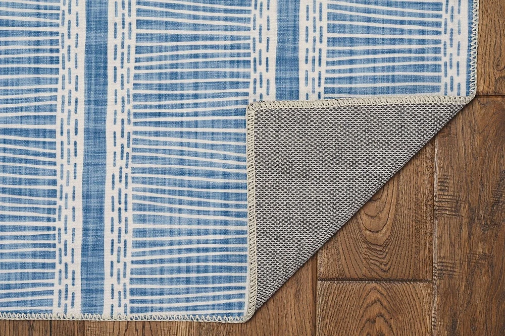 Tapis lavable Wallen 5 pi x 7 pi ivoire et bleu