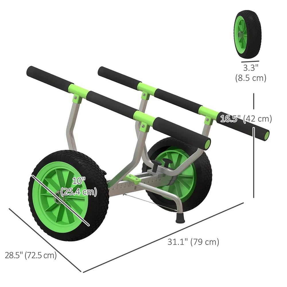 Soozier Chariot de kayak largeur réglable grandes roues, cadre en aluminium