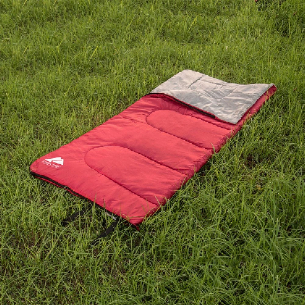 Sac de couchage rectangulaire Ozark Trail 10C, 183cm(L) x76.2cm" (L), note température +50℉/+10℃, extérieur en polyester, Rouge 183cm(L) x76.2cm" (L)