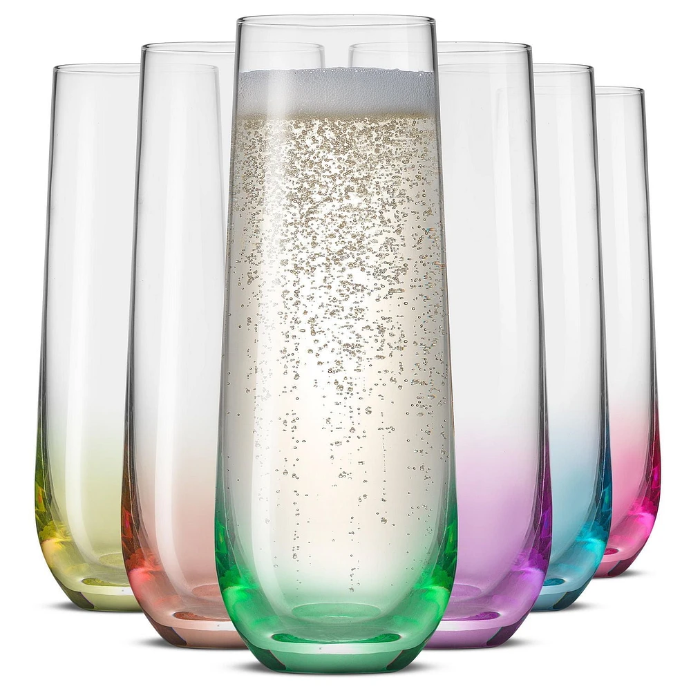 Flûtes à Champagne sans Pied Colorées Hue – 9,4 oz - Ensemble de 6 Coupe élancée et lestée