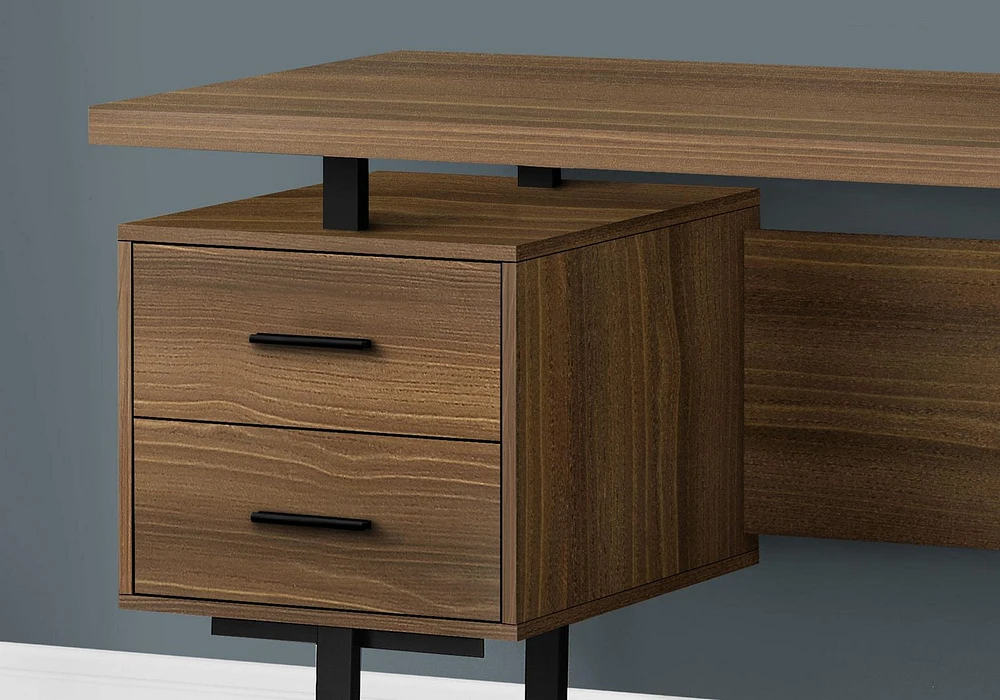Monarch Specialties Computer Desk, Home Office, Laptop, Left, Right Set-up, Storage Drawers, 60"l, Work, Metal, Laminate, Walnut, Black, Contemporary, Modern