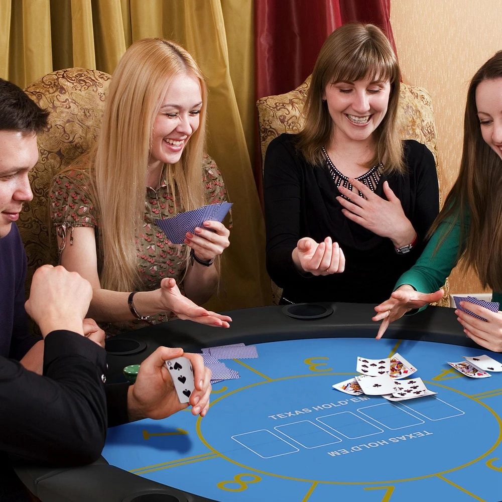 Soozier 47" Foldable Poker Table 8 Player Blackjack Game Table, Black