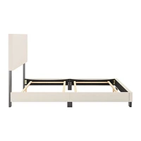 Lit rembourré en tissu bouclé doux blanc cassé Celeste de CorLiving avec tête de lit rembourrée, sommier tapissier requis