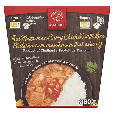 Asiatique Poulet au cari massaman avec riz 280 G Repas Poulet au cari massaman avec riz 280 g Repas