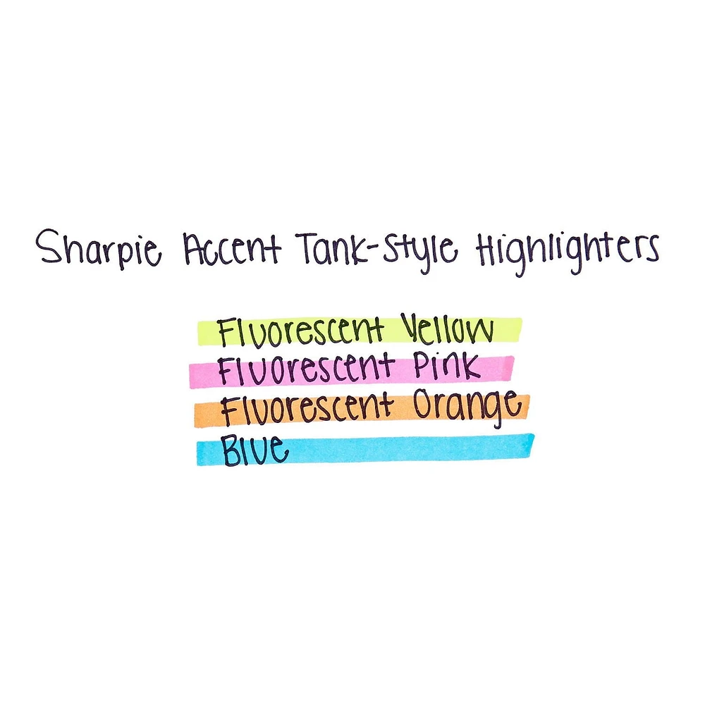 Sharpie Tank Highlighters, Assorted Colours, Chisel Tip, 4 Count