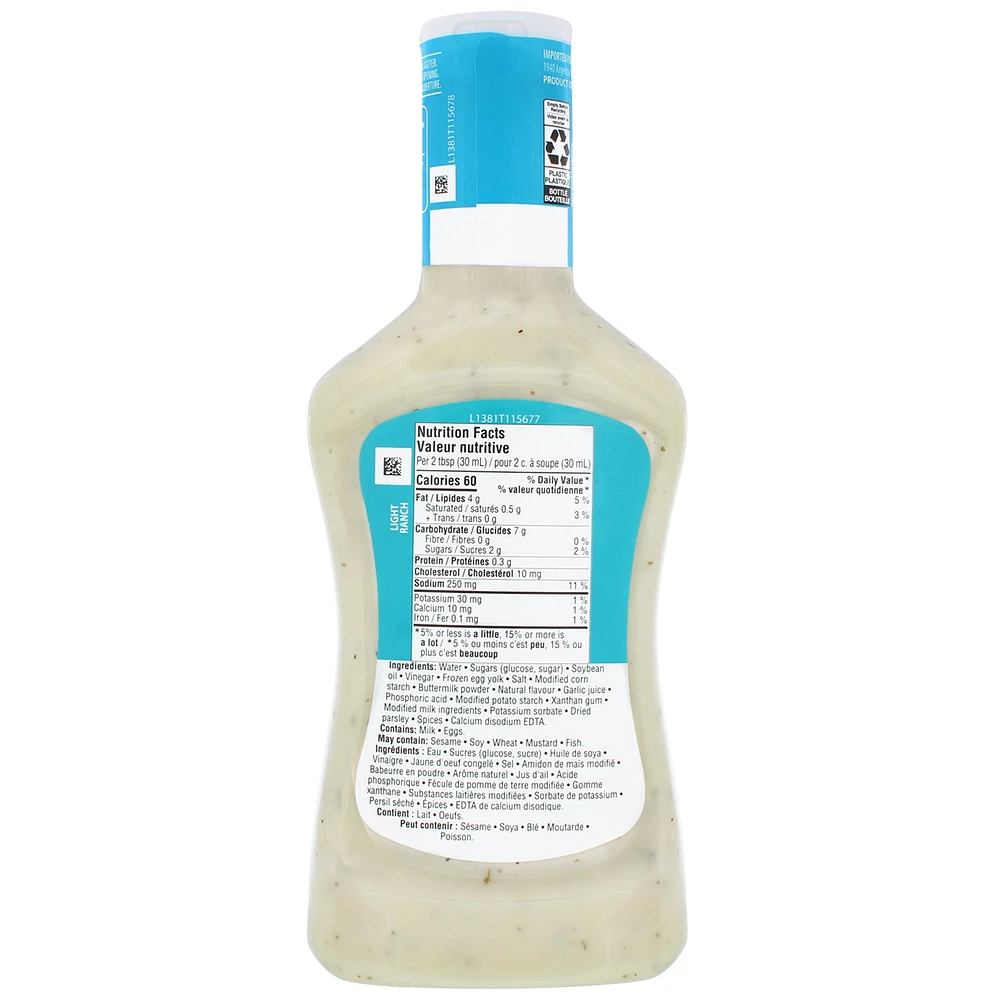 Great Value Calorie-Reduced Ranch Dressing, 475 mL