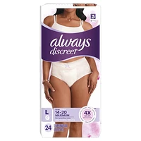 Culottes pour peau sensible Always Discreet, absorption maximale, quatre fois la protection de la peau, testées sous contrôle dermatologique, taille G, sans parfum, 24culottes 24CT