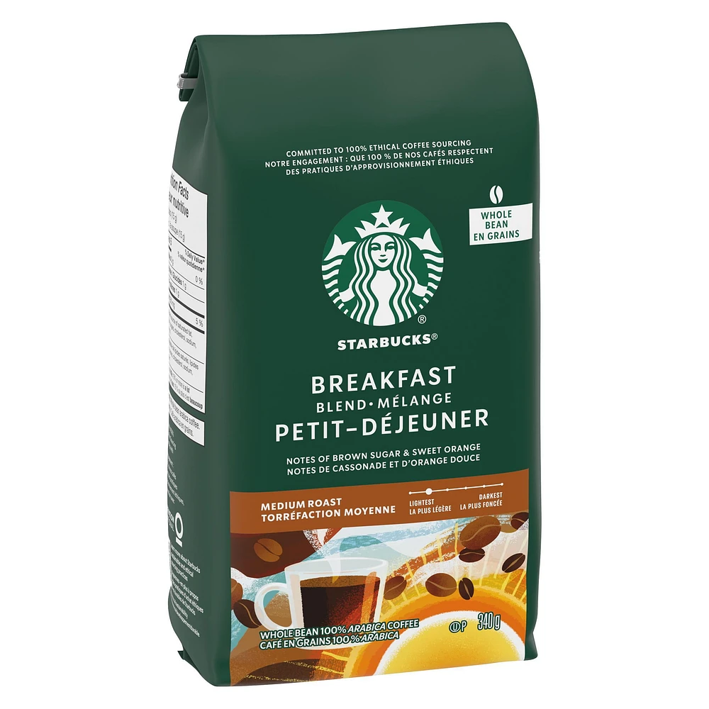 STARBUCKS Breakfast Blend Medium Roast Whole Bean Coffee