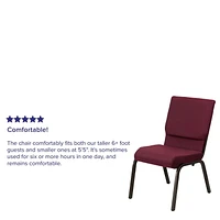 Chaise d'église empilable de 18,5 pouces de largeur de la série HERCULES en tissu bourgogne à motif - Cadre veine d'or