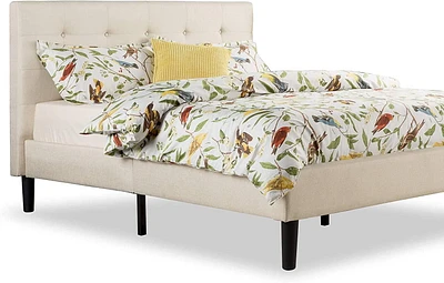 Zinus Ibidun Button Tufted Upholstered Platform Bed Frame with Headboard