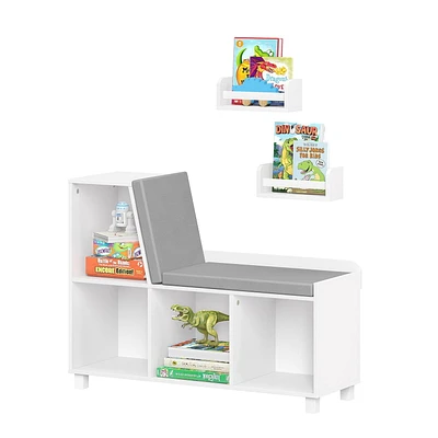 Book Nook Kids Multi-Cubby Storage Bench with 2 Bonus 10" Bookshelves