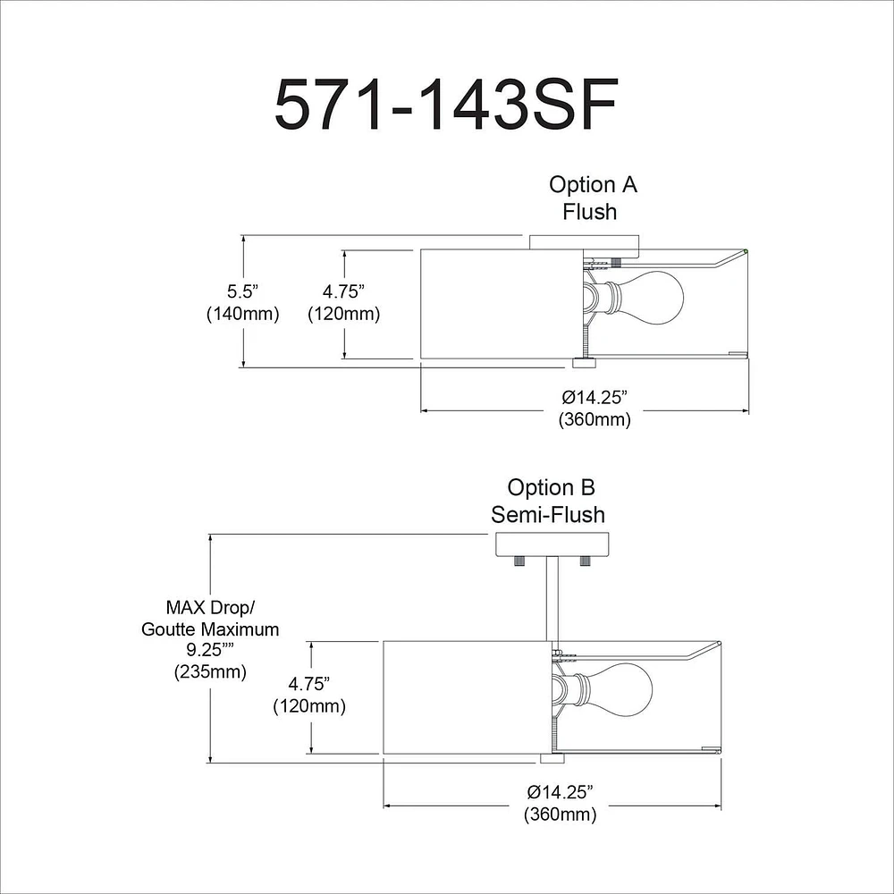 Dainolite 571-143SF-PC-GRY Grey Semi-Flush Mount