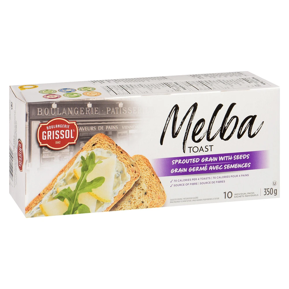 Boulangerie Grissol Melba Toast Sprouted Grain with Seeds, Dare, Pack of 10, 350 g