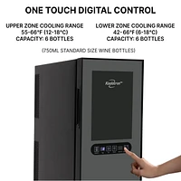 Koolatron 12 Bottle Dual Zone Wine Cooler Freestanding, Wine Fridge, Double Paned Tempered Glass Door for Reds, Whites, Rose and Sparkling Wine