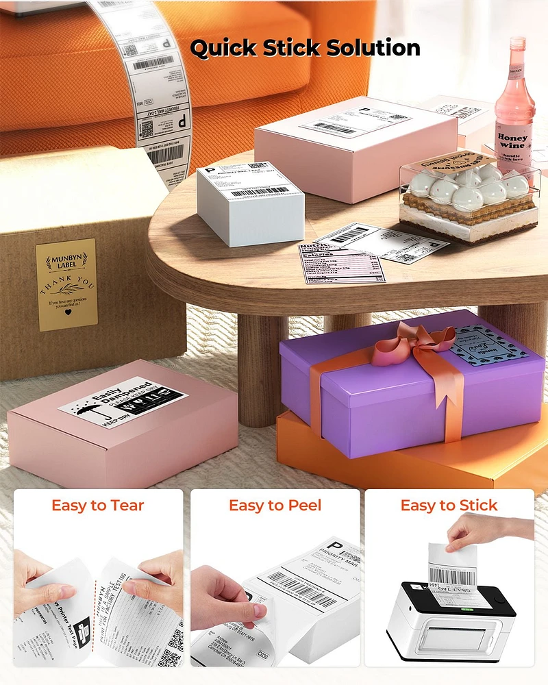 MUNBYN Thermal Direct Shipping Label (Pack of 500 4x6 Per Fanfold Labels)