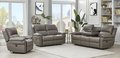 K-Living Danica high-grade leather Power Recliner Loveseat in Grey with USB Outlets