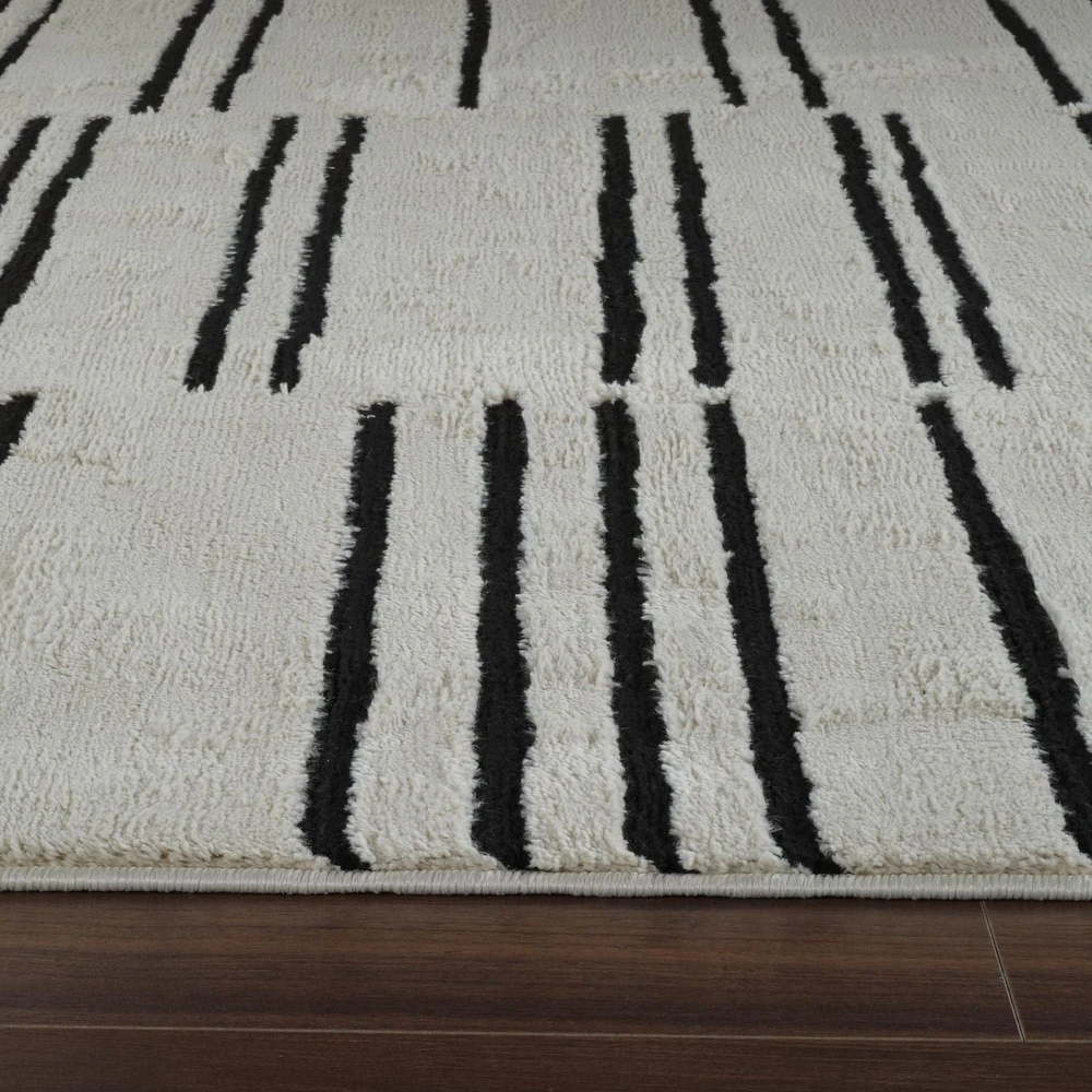 Tapis d'interieur abstrait Rug Branch Domus, creme noir, moderne - Salon, chambre, salle a manger et cuisine<br>