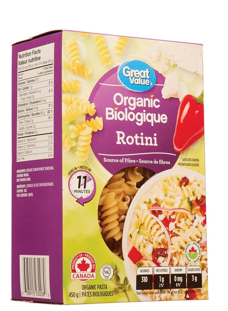 Great Value Organic Rotini, 450 g