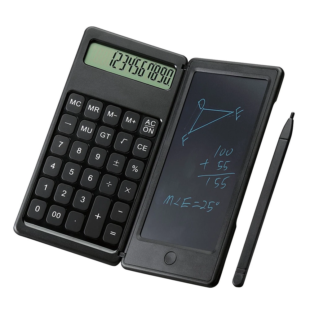Calculatrice à 12 chiffres avec bloc-notes effaçable et stylet Pen+Gear Alimentée par piles