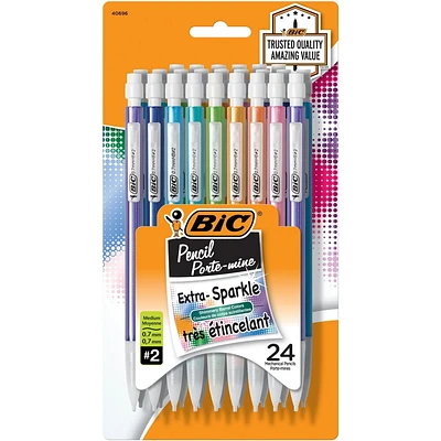 BIC Extra Sparkle HB Mechanical Pencils With Erasers, Medium Point (0.7 mm), 24-Count Pack, Mechanical Pencils for School Supplies, Pack of 24
