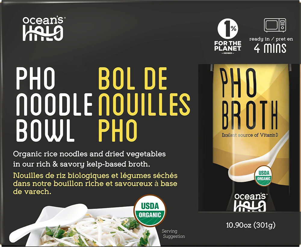 Ocean's Halo, Organic and Vegan Pho Noodle Bowl, Shelf-Stable, 301g, OCEAN'S HALO ORG PHO NDL BWL KIT