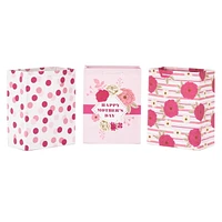 Paquet de 3 grands sacs-cadeaux de 11 po – Hallmark (« Happy Mother's Day », pois roses, fleurs roses)