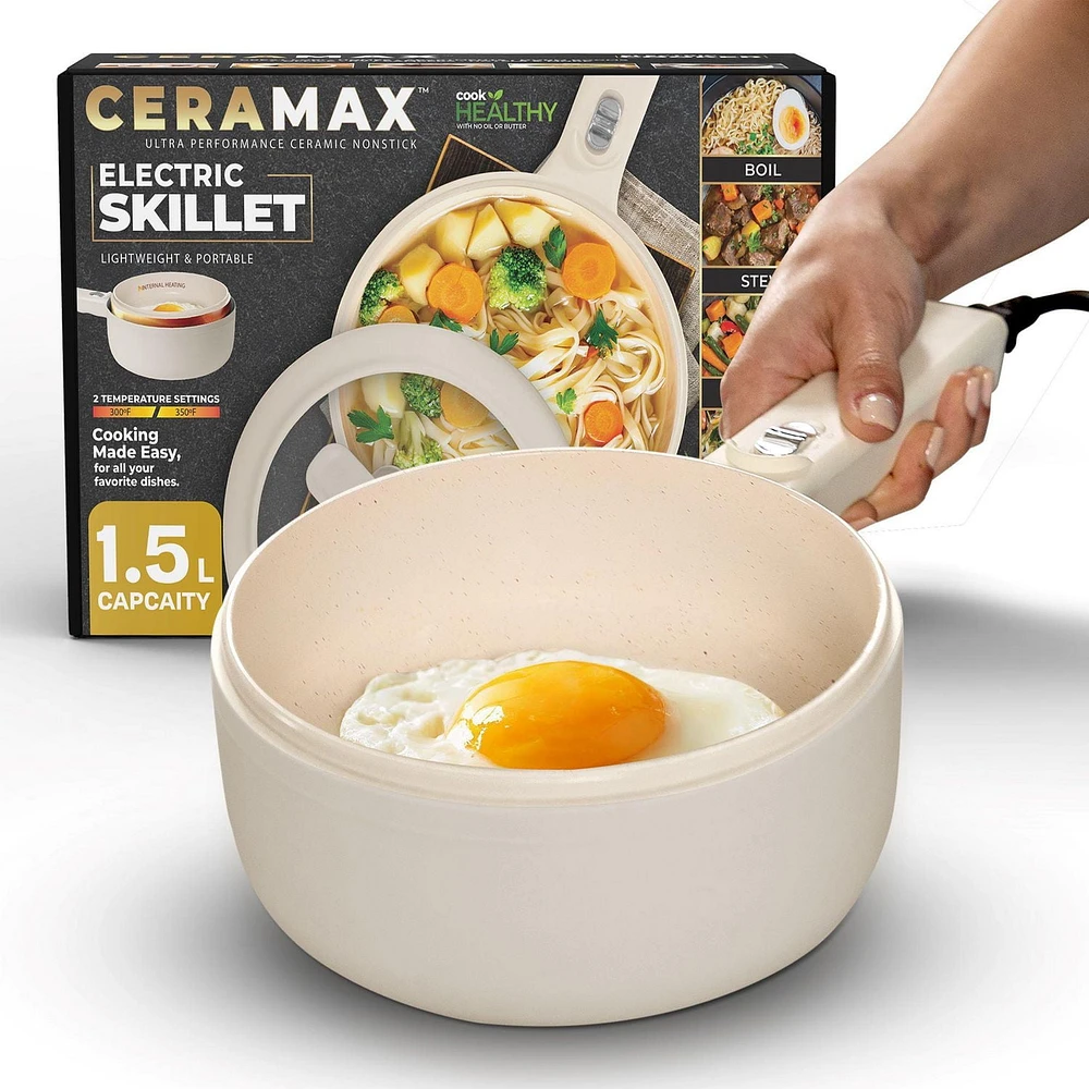 Ceramax Electric Hot Pot Nonstick Ceramic Skillet Pan Mini Cooker with Lid Steamer