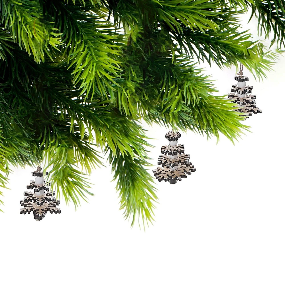Ornement Flocon De Neige En Bois - Lot De 12