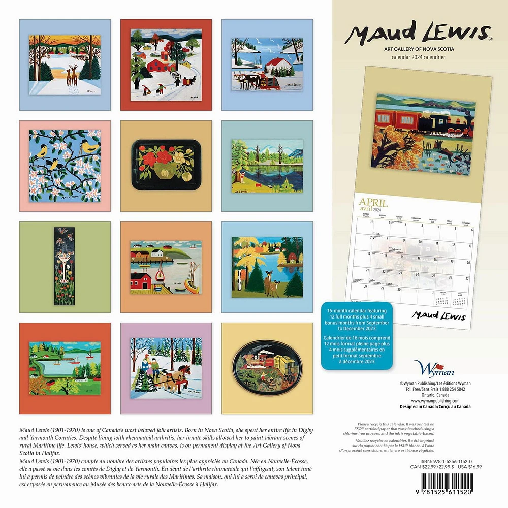 Wyman Publishing Maud Lewis 2024 12x24 Inch Square Wall Calendar, 9781525611520