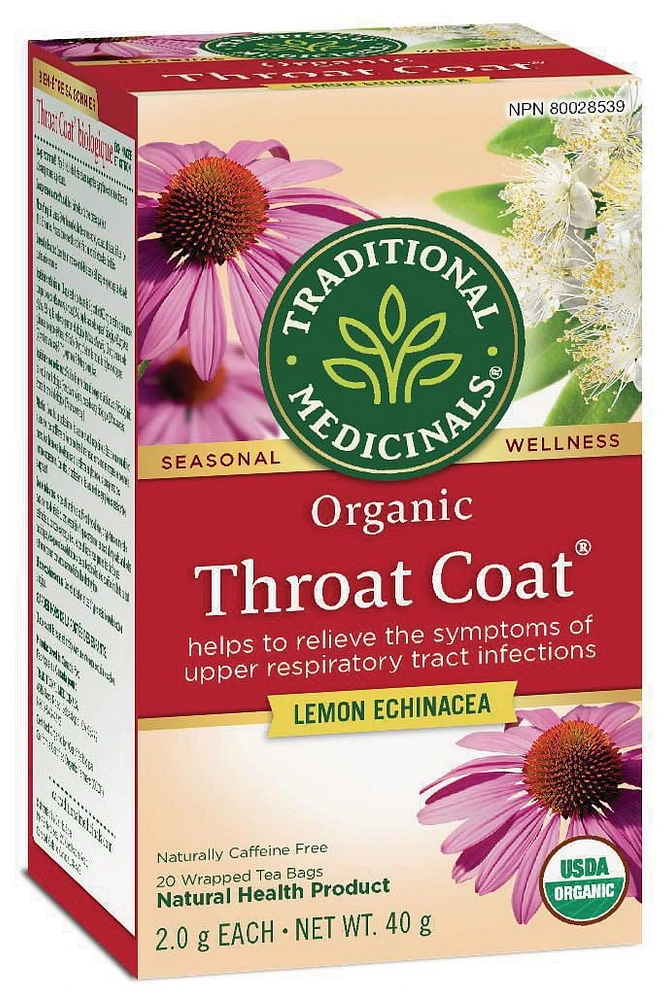 Throat Coat® échinacée et citron biologique Traditional Medicinals 20 cts