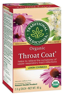 Throat Coat® échinacée et citron biologique Traditional Medicinals 20 cts