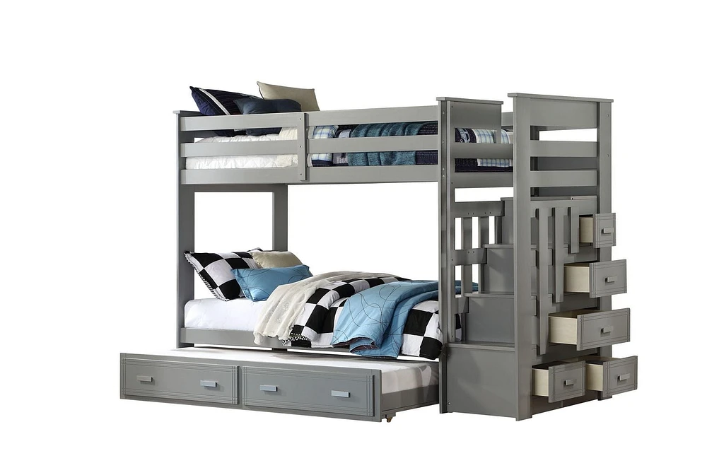 ACME Allentown Twin/Twin Bunk Bed w/Storage Ladder & Trundle in Gray