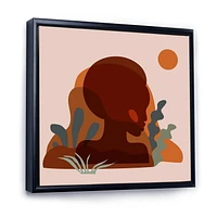 Designart Silhouette minimale de femme afro-américaine ART MURAL À CADRE FLOTTÉ
