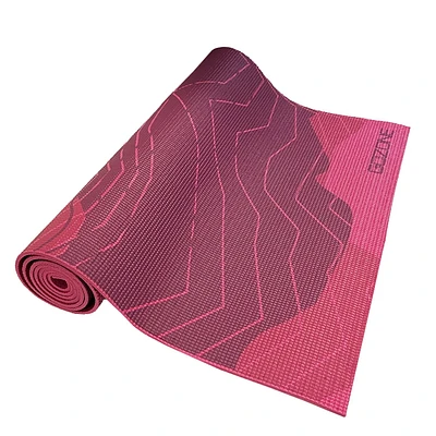 Tapis de yoga imprimé de 5 mm GoZone avec bouteille d’eau de couleur unie – Combinaison vagues - rouge bordeaux
