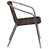 Chaise de restaurant empilable commerciale pour l'intérieur et l'extérieur en aluminium et rotin brun foncé