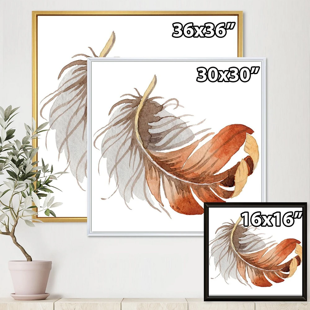 Designart Plume d'Oiseau Ethnique Orange ART MURAL À CADRE FLOTTÉ
