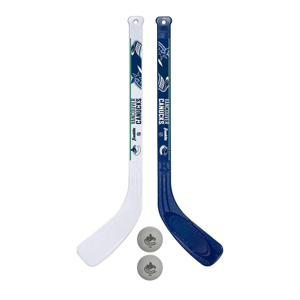 Franklin Sports NHL Ensemble de bâton de hockey miniature pour joueur des Canucks de Vancouver, 2 bâtons and 2 balles