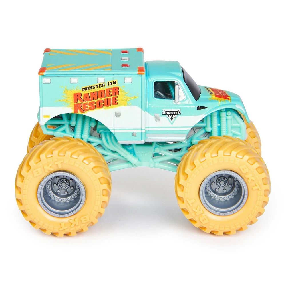 Monster Jam, Monster trucks en métal moulé Wreckcreation Vs. Forest Rescue officiels, échelle 1:64, jouets pour garçons à partir de 3 ans