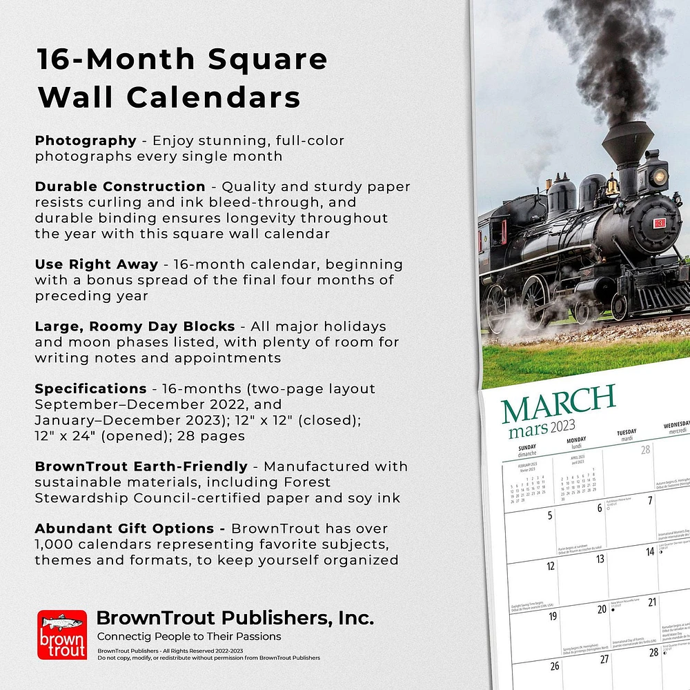 Canadian Trains | 2023 12x24 Inch Square Wall Calendar