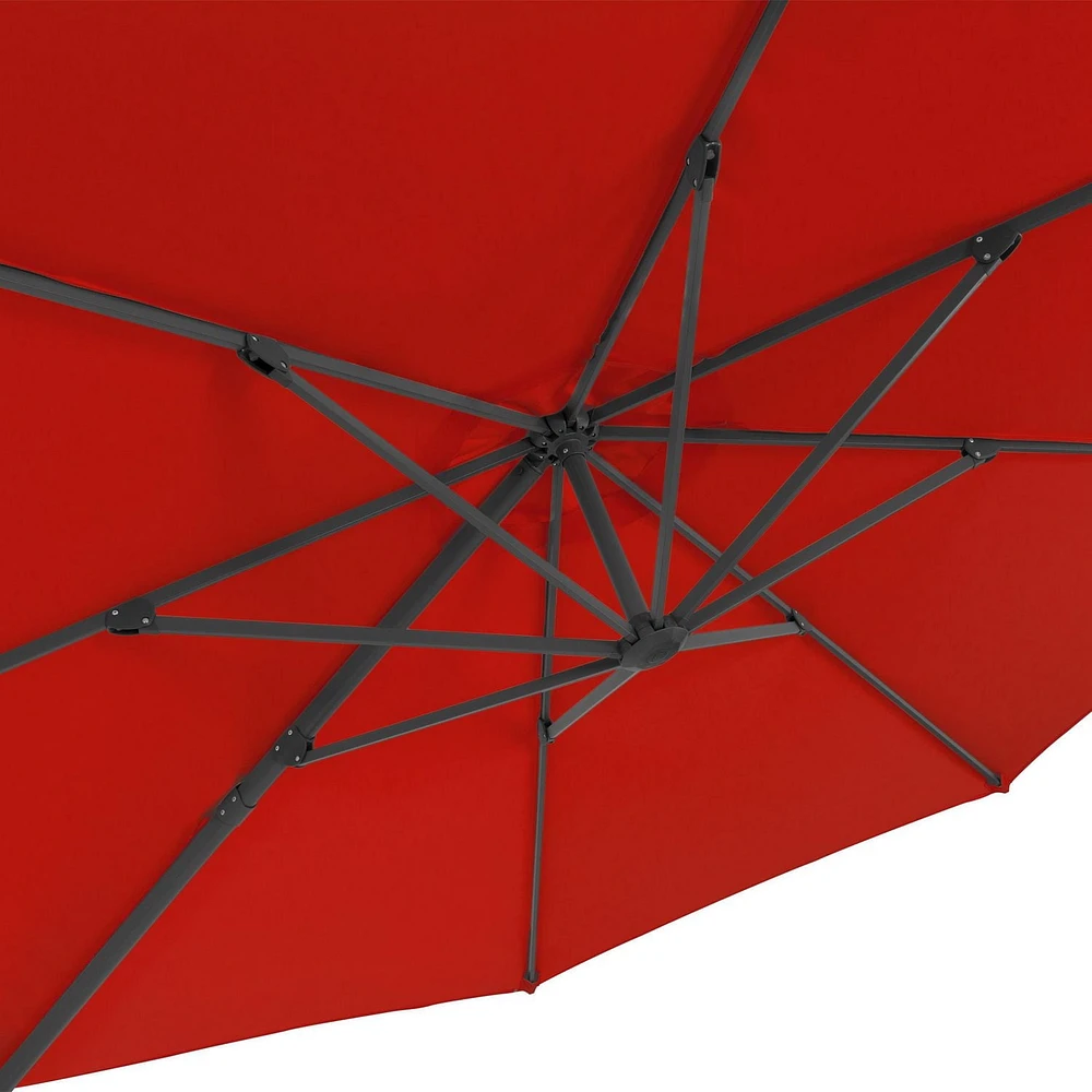 CorLiving Auvent en tissu durable de 11,5 pi avec titre décalé et parasol rotatif de luxe avec cadre en aluminium pour terrasse, jardin et plus encore